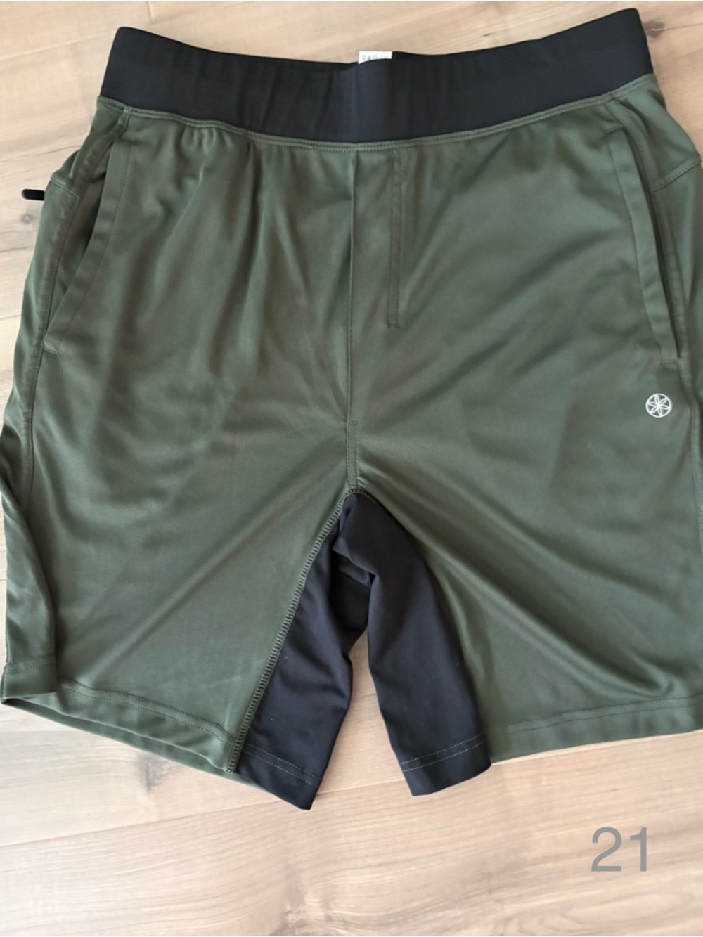 Gaiam Olive Athletic Shorts with Black Waistband